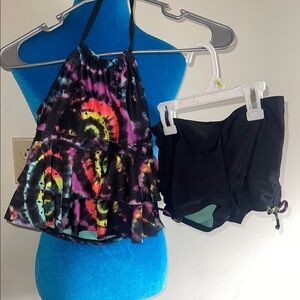 Wonder Nation Tie-Dye Halter Swim Set - Black, Pink, Yellow, Green